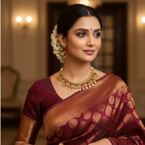 Traditional Gold-Toned Red Enamel Pot Motif and Coin Necklace Set