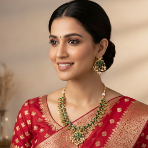 Gopika Mavu Pearl and Golden Beaded Necklace Green