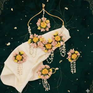 Radiant Floral Gota Patti Jewellery Set in Sunshine Yellow & Rose Pink